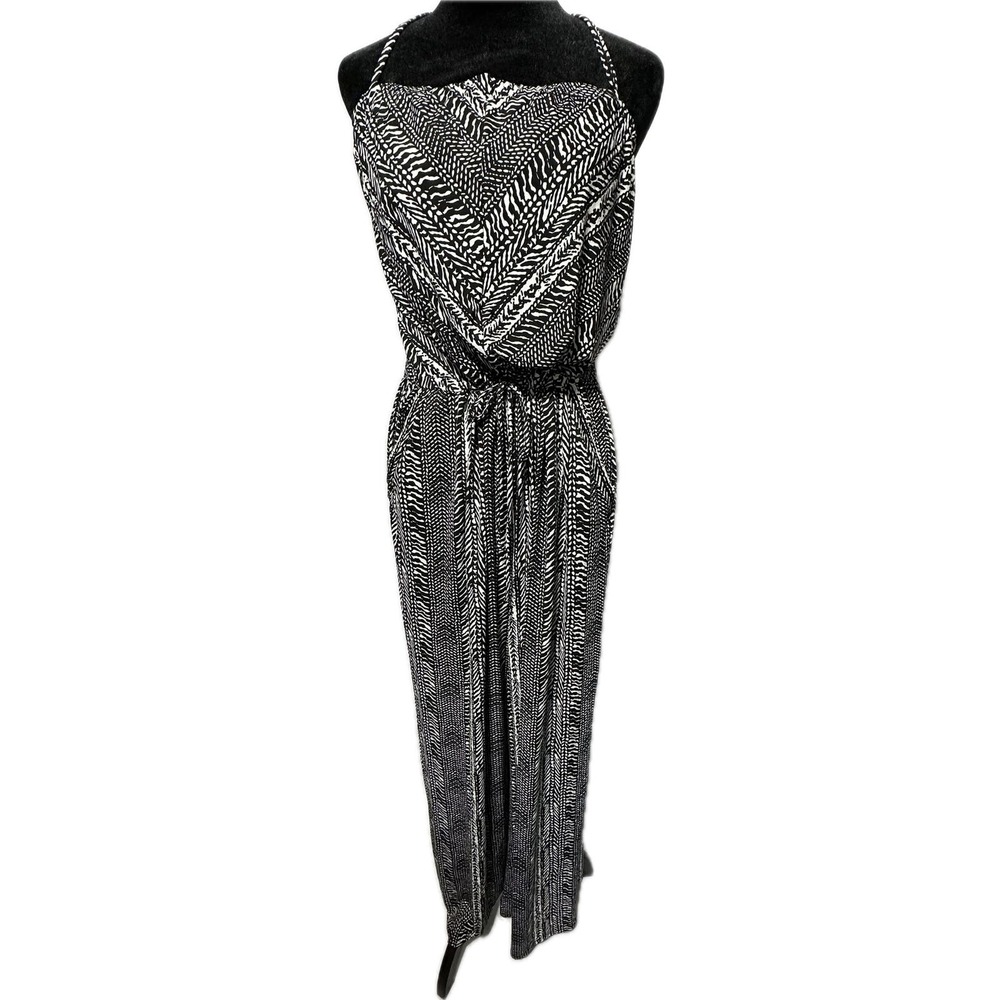 Robin Piccone Women's Abstract Print Sleeveless Jumpsuit Tie-Waist Black Size L‎